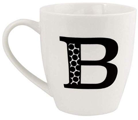 FabFinds Hugga Mug with Initials Classic Black and White Ceramic Large Gift Coffee Cups (H11cm X W11cm) (Approx.) (B)