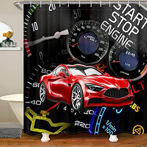 Car Fabric Bathroom Shower Curtain Race Car Waterproof Shower Curtains for Kids Boys Teens Extreme Sport Curtains with Hooks Sports Car Home Curtain 180x200cm