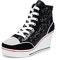 Mujer Cuñas Zapatos 35-43 EU De Lona High-Top Zapatos Casuales Encaje Talla Grande Zapatillas de Cuña para Mujer Verano Tacón Cuña Zapatillas de Deporte Zapatillas Altas Primavera,03negro,35