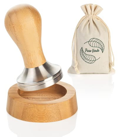 PURO VERDE Kaffee Tamper 51mm aus Edelstahl | Das Perfekte Barista Zubehör mit Ergonomischem Griff & Edlem Stand aus Bambus | Das Espresso Tamper Set für Maximalen Genuss