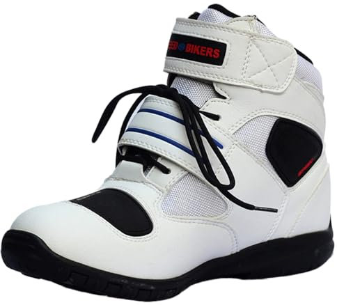 BSTL Stivali da Moto da Donna, Moto Moto Racing Scarpe Uomo Pelle Motociclista Stivaletto Corto per Motocross off Road Bicicletta,White-38