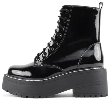 Soda FLING Women Chunky Lug Sole Lace up Fashion Combat Ankle Boot w/Side Zipper