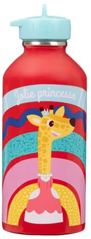 Gourde enfant Acier inoxydable DRAEGER PARIS - Facile à nettoyer - gourde réutilisable - Idéale pour parc, école - Contenance 300ml - 17 cm x 6,5 cm - Rouge multicolore - Jolie princesse - Girafe