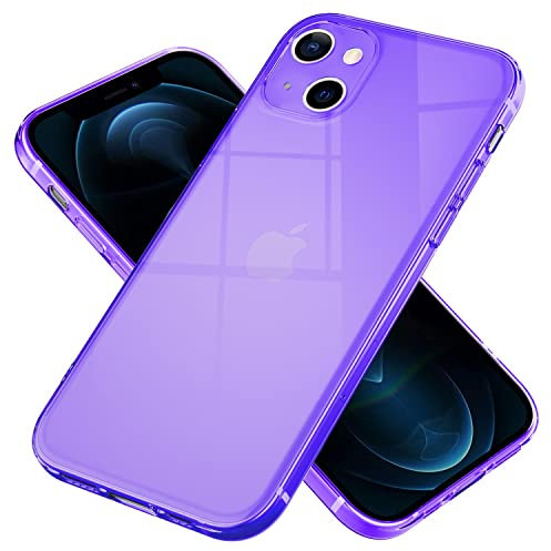 NALIA Klare Neon Silikonhülle kompatibel mit iPhone 13 Hülle, Durchsichtig Bunt Leuchtend Anti-Gelb Vergilbungsfrei, Dünne Robuste Schutzhülle TPU Silikon Handyhülle Cover Phone Case, Farbe:Lila