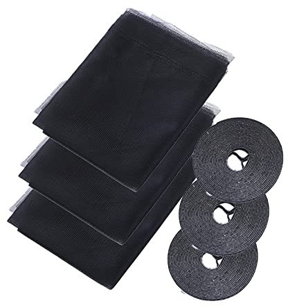 DDGAO Window Screen Mosquito Netting,3 Pack Fly DIY Self-Adhesive Insect Mesh Curtain Bug Bee Protector with 3 Rolls Hook Sticky Tape,Fitted to Multiple Windows, Black, 150x130cm, (yx63scw-hs1.5x1.3)