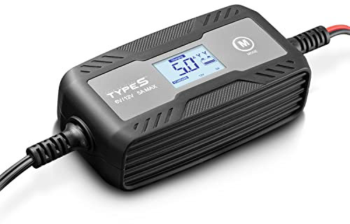Type S 5A Smart Battery Charger & Maintainer – 6V & 12V Automatic Car Battery Charger for Cars, Trucks, Motorcycles, Boats, ATVs, Lawn Mowers, RVs – Lead-Acid, AGM, Gel, LiFePO4 Batteries