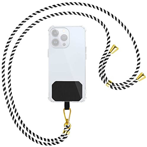 mtb more energy® Universal Handykette - Black & White - Metallteile Farbe Gold - kompatibel mit vielen Handyhüllen - Band Seil Kordel zum Umhängen