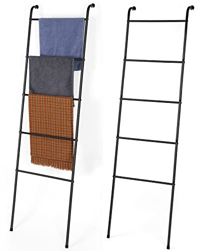 Toallero decorativo para escalera de baño, toallero de 5 niveles para sala de estar, baño, lavandería, negro, paquete de 2