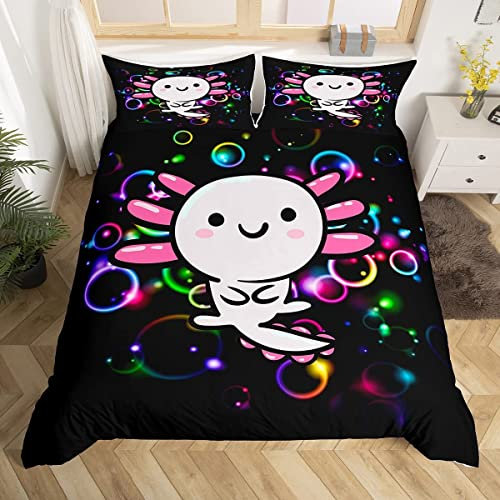 Karikatur Axolotl Kinderbettwäsche 135x200cm Kawaii Salamander Glitzer Blende Bettbezug Set Kinder Jungen Mädchen Jugendliche 3D Tiere Bettwäscheset Atmungsaktiver Salamander Bunte Bettbezug deko