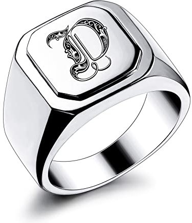 OTXIXTO Anfangsring Buchstabe Siegelring für Männer Frauen Personalisierter Name Gravierter Edelstahl Modeschmuck Hochzeit Paare Vatertagsgeschenk mit Ringgröße Einsteller (Silber, Größe 67)
