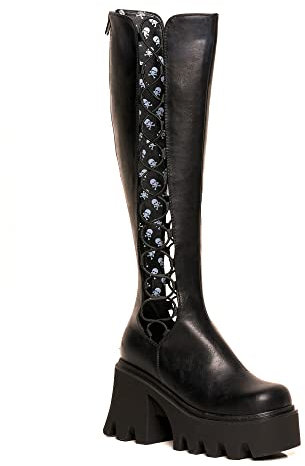 Lamoda Chunky Knee High Boots Misery Business Black - Trendy Platform Zip Boots for Women, Bold Knee-High Design, Durable PU Material, Stylish Streetwear and Statement Fashion UK 3