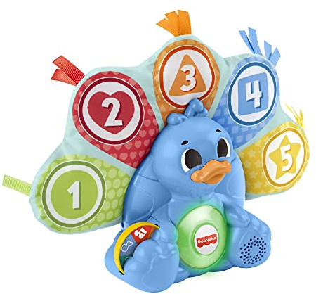Fisher-Price Linkimals Pfauen-Lernspielzeug mit Lichtern und Geräuschen, das Farben und Zählen, Babys + 9 Monate (Mattel HNN80)