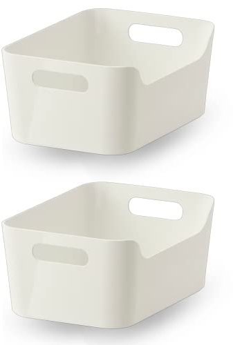 VARIERA Plastic Storage Baskets Home & Kitchen Organizer Strong Box, White, 24x17 CM (2)