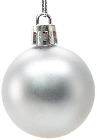 Festive Fix 34Pcs Hanging Christmas Tree Baubles in Silver – 4cm 5-Finish Shatterproof Decorative Bauble Ball Ornaments | Xmas Trees Decor Balls for Christmas Halloween Holiday Party Decorations