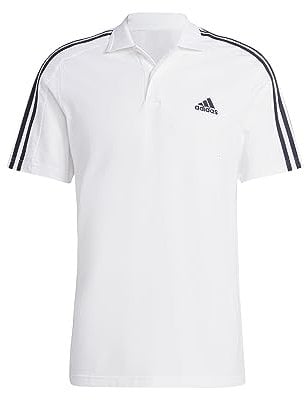 adidas Herren Essentials Piqué Embroidered Small Logo 3-Stripes Polo Shirt, White/Black, L