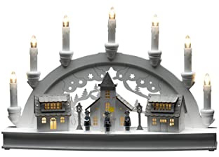 Konstsmide Christmas Lights/LED Wooden Silhouette Village Scene Candle Arch/6H Timer, 10 Diodes, Battery Operated or USB, Indoor, 2 x AA 1.5V (Excluded)