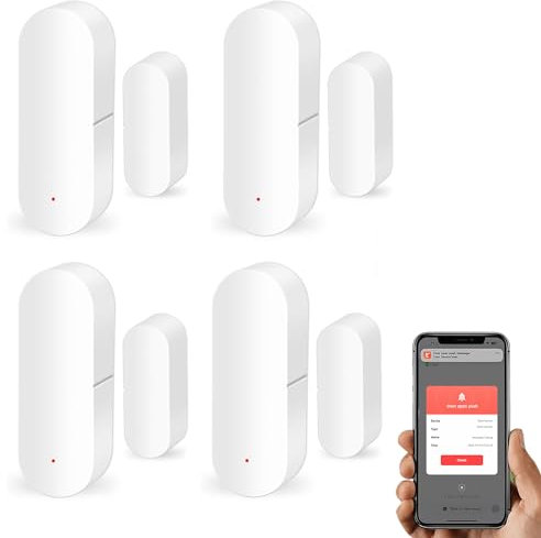 Comboss Detector de Sensor de Puerta WiFi, Sensor de Ventana inalámbrico, Alarma en Tiempo Real, Sensor de Apertura de Puerta para alertas de intrusión de Negocios, 2 Pack