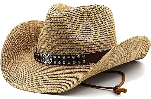 Casiler Natural Western Cowboy Chapeau Large Bord Femmes Été Plage Chapeau De Paille Panama Cowboy Jazz Sun Hat