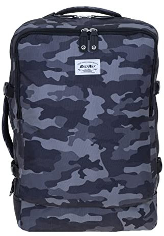 Bestway Handgepäck Rucksack Cabin Pro Reiserucksack Kabinengepäck Reisetasche mit Schultergurt + Elephant Flüssigkeitenbeutel 1L (Grey Black Camo 40252 0159)