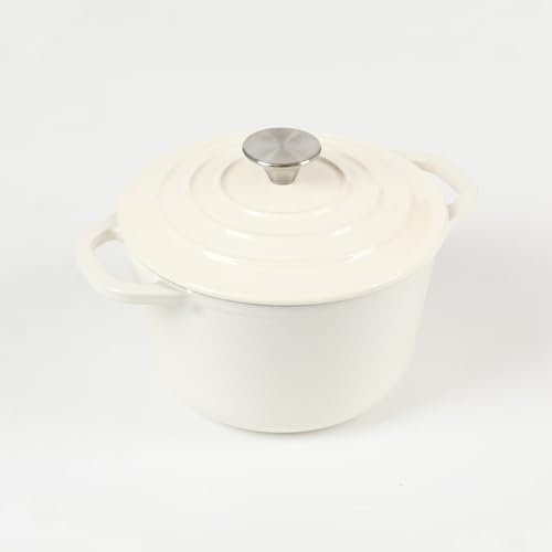 HAWOK Mini-Dutch Oven aus emailliertem Gusseisen, 1,5 l, Cremeweiß
