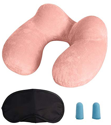 MOCOCITO Reisekissen Aufblasbares/Nackenkissen Ergonomisch Aufblasbare Hergestellt waschbarem Kissenbezug Nackenhörnchen Kompakte ideal für Reisen mit dem Auto, Flugzeug, Zug, Büro, Familie(Rosa)