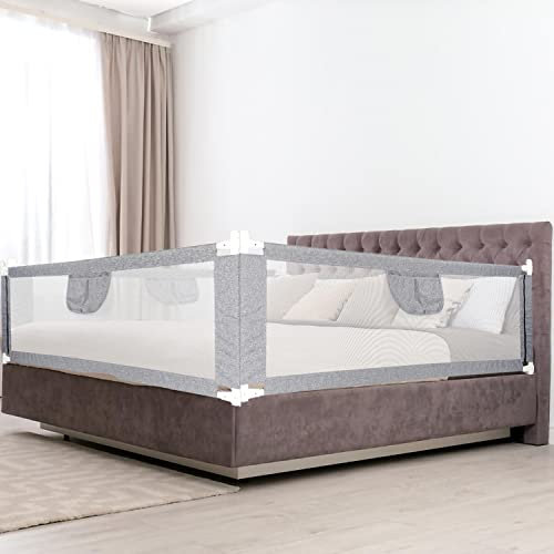Cecaylie Bettgitter 180 x 80cm, Rausfallschutz Bett für Kinder, Bed Rail stabile Bauweise, Kinderbettgitter mit luftiges Netz, Babybettgitter für Kleinkinder, einfache Montage, Grau