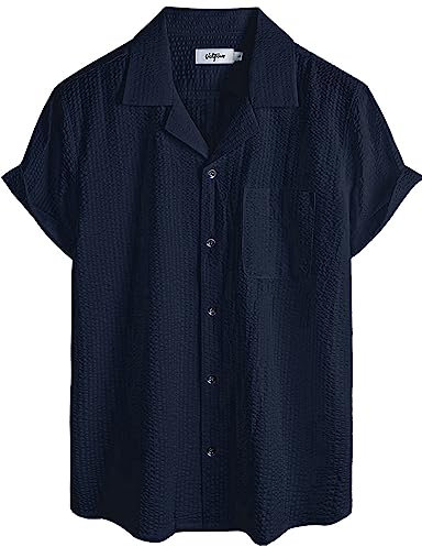 VATPAVE Mens Striped Summer Shirt Casual Button Down Short Sleeve Beach Shirts 3X-Large Pure Navy Vertical Striped