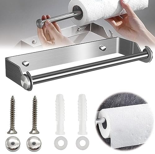 Nizirioo Porte Essuie Tout Mural, Derouleur Essuie Tout, Porte Sopalin Mural Acier Inoxydable Porte Rouleau Papier Support Essuie Tout Supports pour Papier pour Cuisine Salle De Bain 28cm Argent