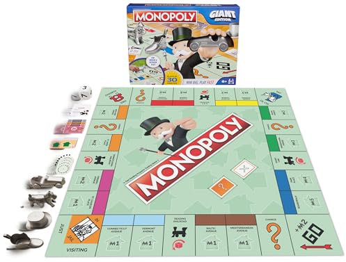 Spin Master Games, Monopoly - Juego de mesa edición gigante, juegos para interiores y exteriores, 2-4 jugadores, 6 años en adelante