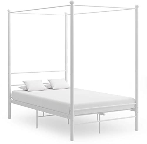 Festnight Himmelbett Gestell 120 x 200 cm Himmelbett Metall Metallbett Weiß Bettgestell Metall Bettrahmen Lattenrost Modern Gästebett Jugendbett Schlafzimmerbett Schlafzimmermöbel
