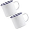 Lucaro Juego de 2 tazas esmaltadas blancas de 350 ml, diseño vintage, aptas para horno y estufa, aptas para lavavajillas