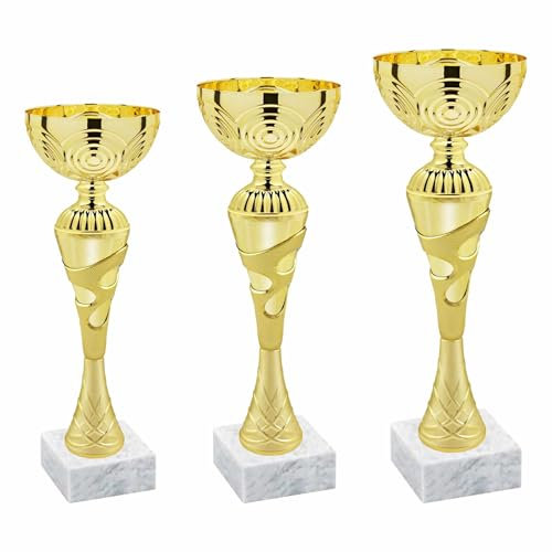 Generico Tris Coppe Trofei – Set 3 Coppe Premio in ABS Dorator – 3 Formati (Piccola, Media, Grande) – Trofei Sportivi, Aziendali, Scuola