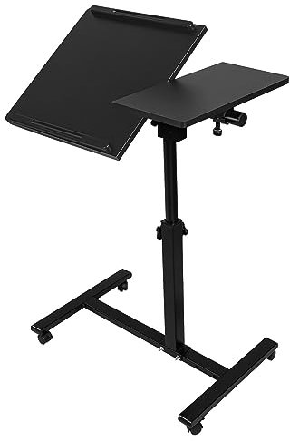 OHMG - Mesa de cama para ordenador portátil, mesa de cama con rueda, ajustable en altura, con ruedas cerradas, escritorio de pie, mesa de ordenador móvil, plegable