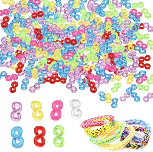 500PCS S Clips for Loom Bands,Bracelet Woven Connector S Clips,Colorful S Clip Loom Bands Connectors Refills Loom Band Hooks for Weaving Necklace Jewelry Accessories Craft Making