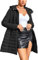 Geschallino Taglie Forti Donna Giacca Imbottita Leggera Trapuntata Lungo Inverno Cappotto con Cappuccio 7148APlus Nero 4XL