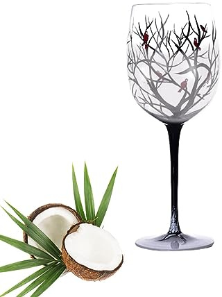 Uitseld Four Season Painted Wine Glasses | Hand Painted Tree Glassware | Large Art Glassware, Drinkware for Wine Lovers, Home Decoration
