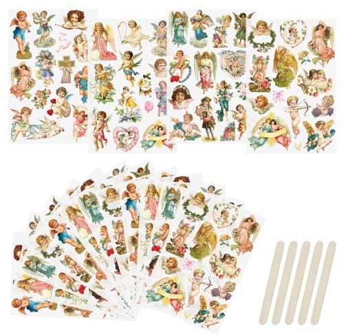 WANDIC Rub-On-Transferaufkleber, 16 Blatt Vintage-Engel-Amor-Transferaufkleber, Wasserfeste, Ästhetische Scrapbook-Aufkleber Für Grußkarten, Geschenkverpackungen