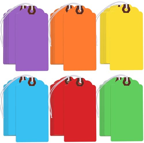 300 Pcs Colored Hang Tags with String Attached,Large Shipping Tags Paper Hanging Tags with Elastic Rope Attached,Writable Gift Tags Blank for All Occasions