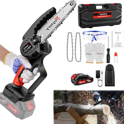 Mini Kettensäge mit Akku, 6 Zoll, Kettensäge Elektro mit 2 Kette, 700W Einhand Handkettensäge Akku mit Sicherheitsschloss für Gartenscheren Astschere Holzschneidenz