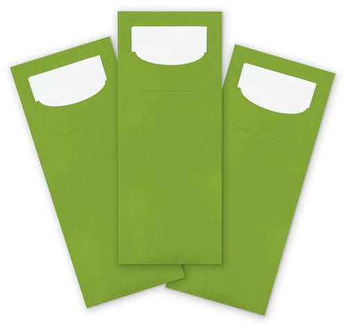 itenga 24x Bestecktasche aus Papier mit kleiner weißer Serviette Besteckserviette Pochette (frühlingsgrün)