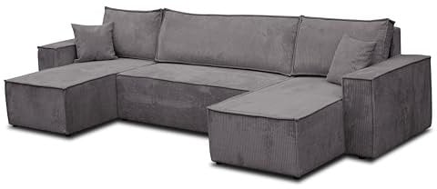 VENASI MÖBEL Hugo U-Form Ecksofa mit Schlaffunktion und Bettkasten, Sofa Eckcouch U Form Schlafsofa (Dunkelgrau)