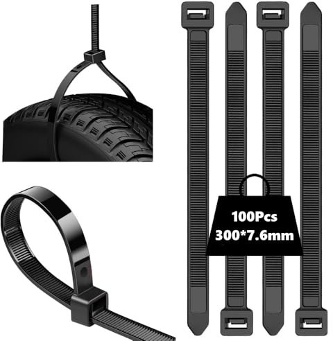 100Pcs Cable Ties Black, 300mm x 7.6mm, Heavy Duty Nylon Cable Ties with 55kg Tensile Strength, Multi-Purpose Zip Tie Wraps for Indoor Outdoor Home Office