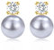 MASOP Perlenohrringe Gold Ohrstecker Graue Perlen 8mm Zirkonia Stein Perlenohrstecker Versilbert für Damen Frauen Braut Freundin Mama