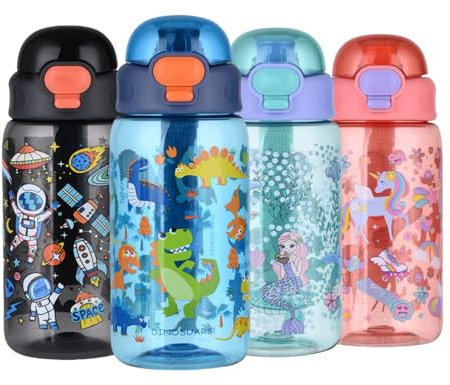 MHwan Gourde Enfant 600ml - Monde Mignon des Dinosaures, Anti-Fuite, Sans BPA, Robuste et Durable - Portable pour École et Voyage