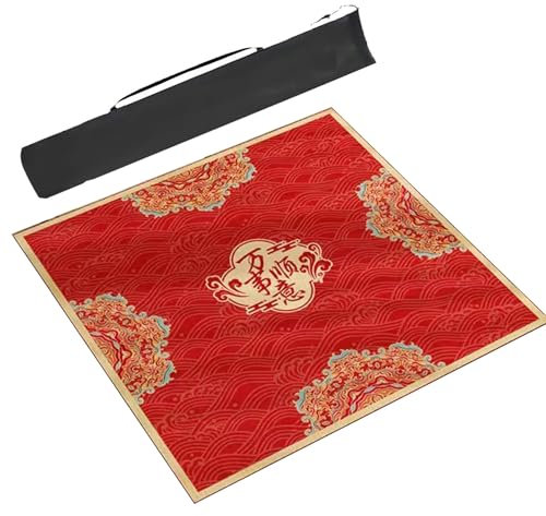 HBALDTEDC Mahjong Matte Quadratische Form Mahjong Tisch, rutschfeste und geräuscharme quadratische multifunktionale Brettspielmatte im chinesischen Stil mit Tragetasche(Red,27.6x27.6in/70x70cm)