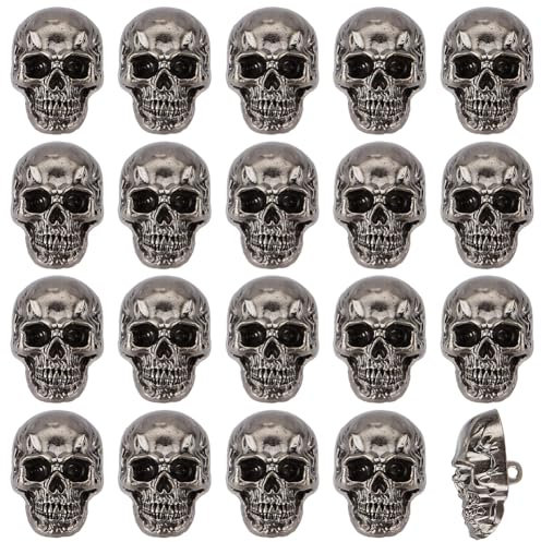 OLYCRAFT 20 Stück Totenkopfknopf Leder Totenkopfkopf Dekorative Schnalle 2mm Loch Punk Metallbolzen Schraubverschluss Niete Totenkopf Conchos Totenkopf Dekorative Schnellschnalle Nieten 25x18x13.5mm