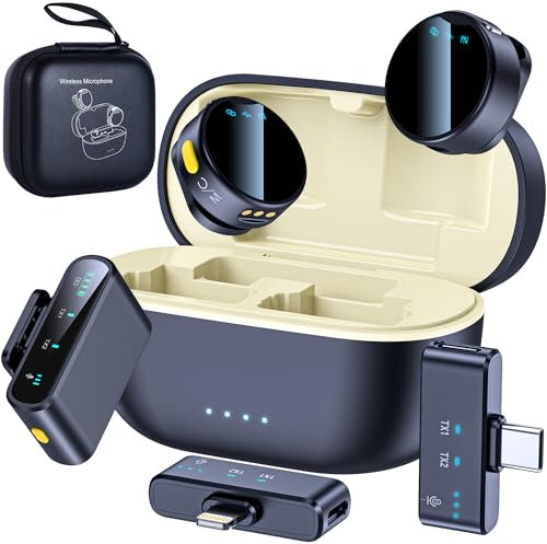 Wireless Lavalier Microphone for iPhone/Android/Camera, 200ft Range, Mini Microphone with Noise Cancellation, 25Hrs Battery Life Lapel Bluetooth Mic, USB C Wireless Lapel Mic for Video Recording