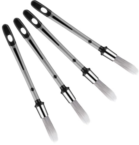 Piriuuo Lot de 4 mini pinceaux de peinture ronds pour murs, bords de murs, zones détaillées et petites réparations pour châssis, plinthes, coins de murs de maison (0,9 cm, 9,5 mm)