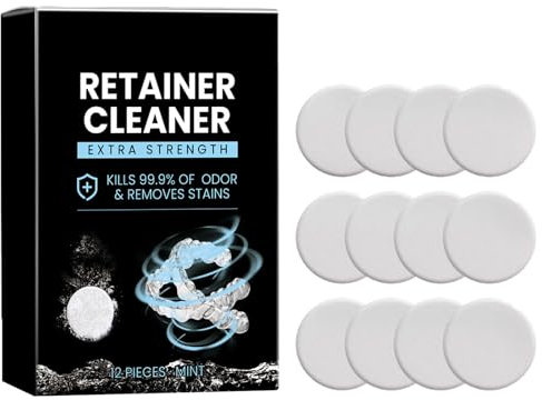 Retainer Cleaning Tablets,Tablets Months Supply Retainer Fresh,Stain-Free Retainer Cleaning Tablets,Clear Solution for Mouth Guards,Clear Retainer Cleaner,Retainer Cleaner Aligner Cleaner,12PC