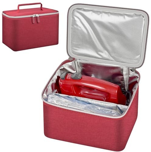 Steadtep Digital Hand Mixer Carrying Bag for KitchenAid 5/6/ 7/9 Ultra Power Speed Hand Mixers, Portable Travel Storage Case Bag with Handle for Kitchen Aid Mixer Accessories (Box Only) (RED)